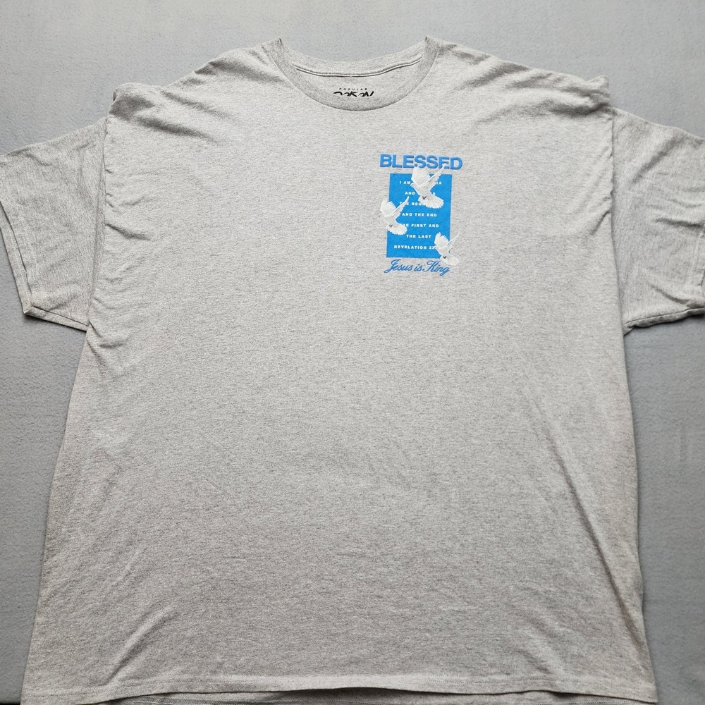 Popular Poison Mens 5XL Blessed Jesus is King Revelation 22 Gray Graphic T-Shirt - Picture 2 of 6
